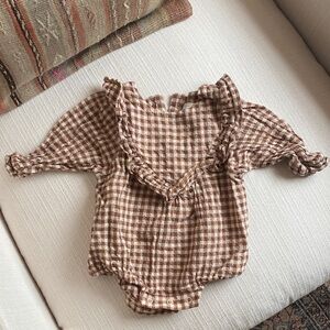 Brown Gingham Ruffle Baby One Piece
